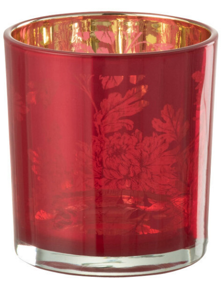 Photophore moderne romantique Diamètre 7 cm en Verre Rouge Motif fleurs Karia - 1