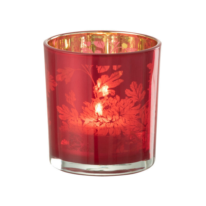 Photophore moderne romantique Diamètre 7 cm en Verre Rouge Motif fleurs Karia - 2