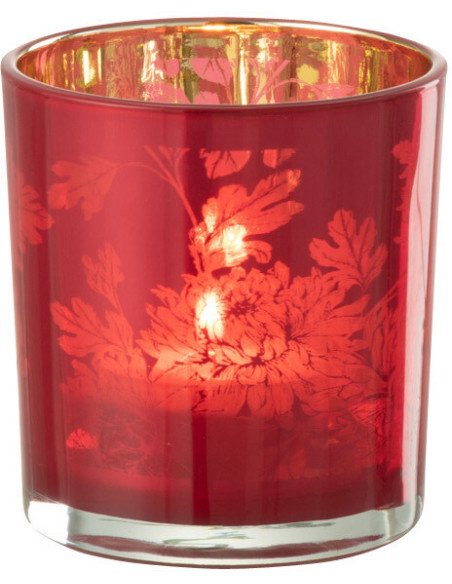 Photophore moderne romantique Diamètre 7 cm en Verre Rouge Motif fleurs Karia - 2