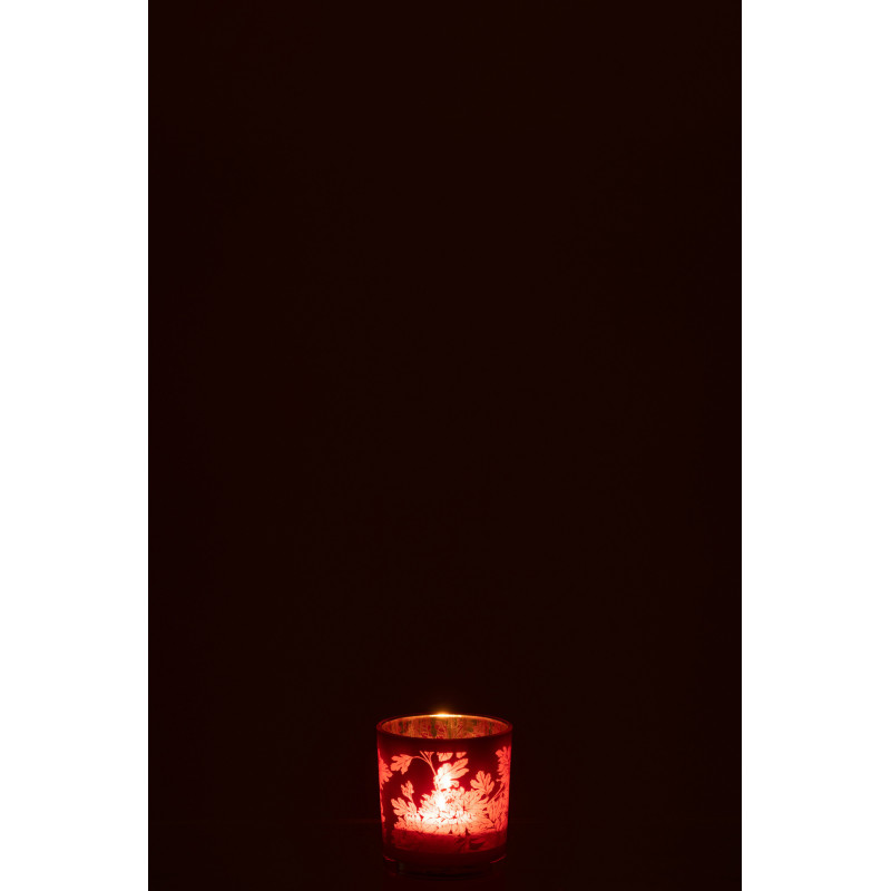 Photophore moderne romantique Diamètre 7 cm en Verre Rouge Motif fleurs Karia - 3