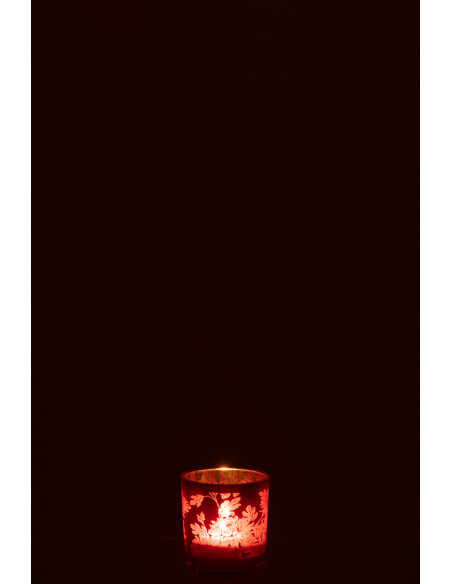 Photophore moderne romantique Diamètre 7 cm en Verre Rouge Motif fleurs Karia - 3