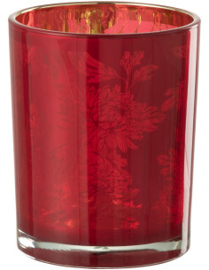 Photophore moderne romantique Diamètre 10 cm en Verre Rouge Motif fleurs Karia - 1