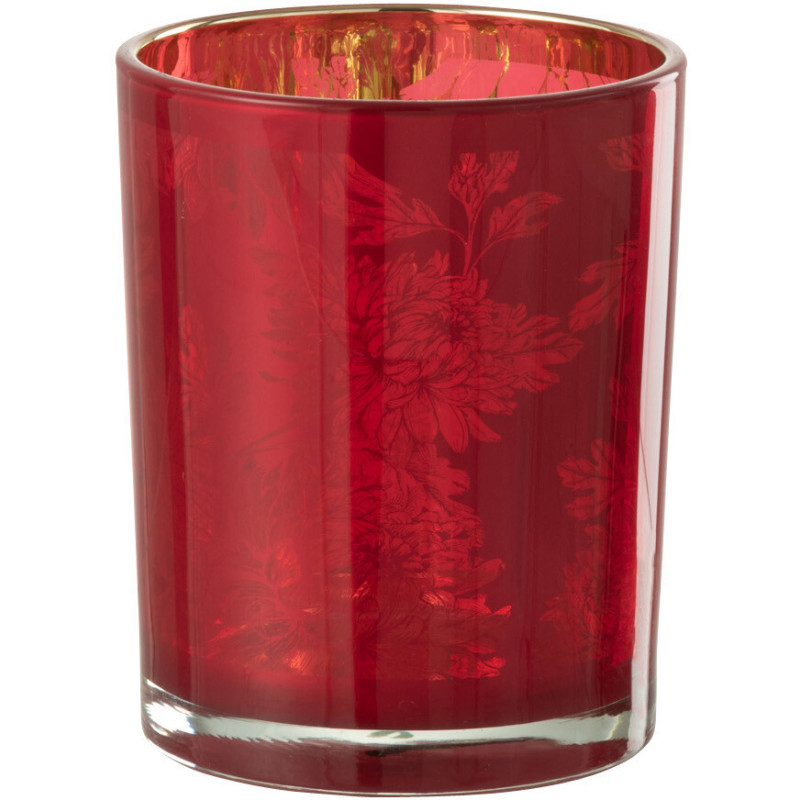 Photophore moderne romantique Diamètre 10 cm en Verre Rouge Motif fleurs Karia - 1