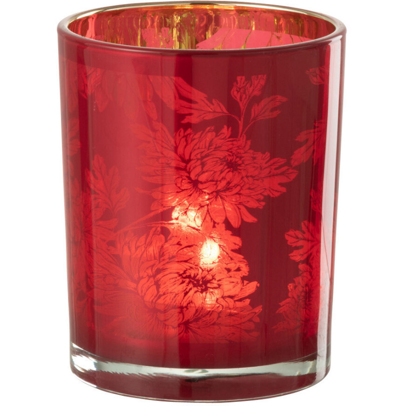 Photophore moderne romantique Diamètre 10 cm en Verre Rouge Motif fleurs Karia - 2