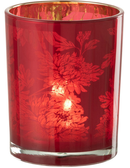 Photophore moderne romantique Diamètre 10 cm en Verre Rouge Motif fleurs Karia - 2