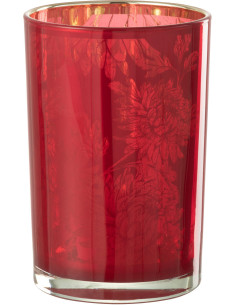 Photophore moderne romantique Diamètre 12 cm en Verre Rouge Motif fleurs Karia - 1