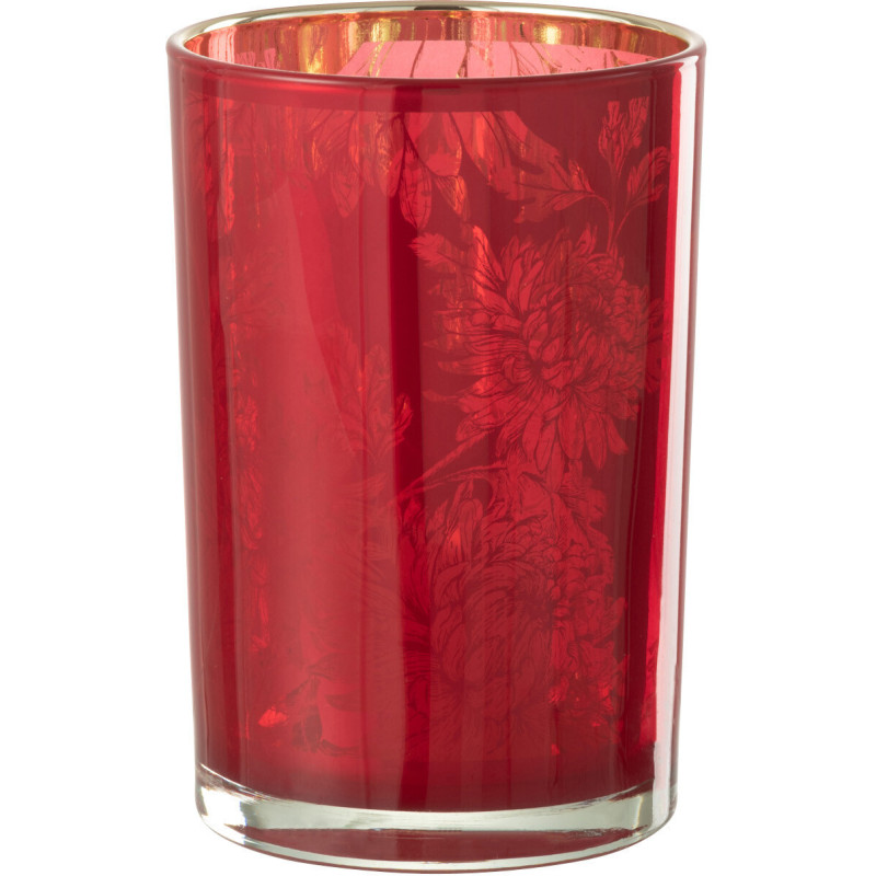 Photophore moderne romantique Diamètre 12 cm en Verre Rouge Motif fleurs Karia - 1