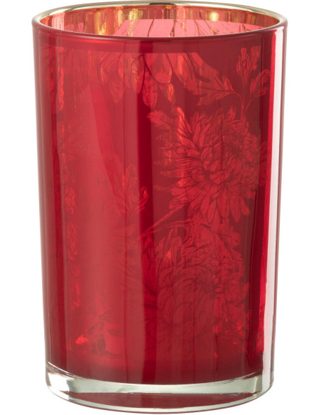 Photophore moderne romantique Diamètre 12 cm en Verre Rouge Motif fleurs Karia - 1