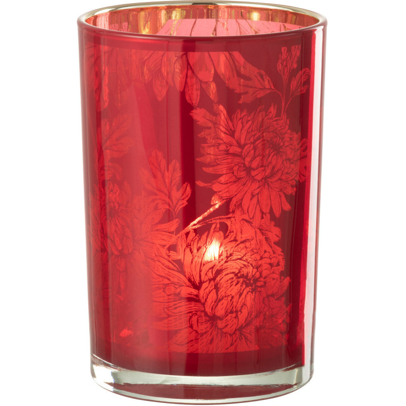 Photophore moderne romantique Diamètre 12 cm en Verre Rouge Motif fleurs Karia - 2