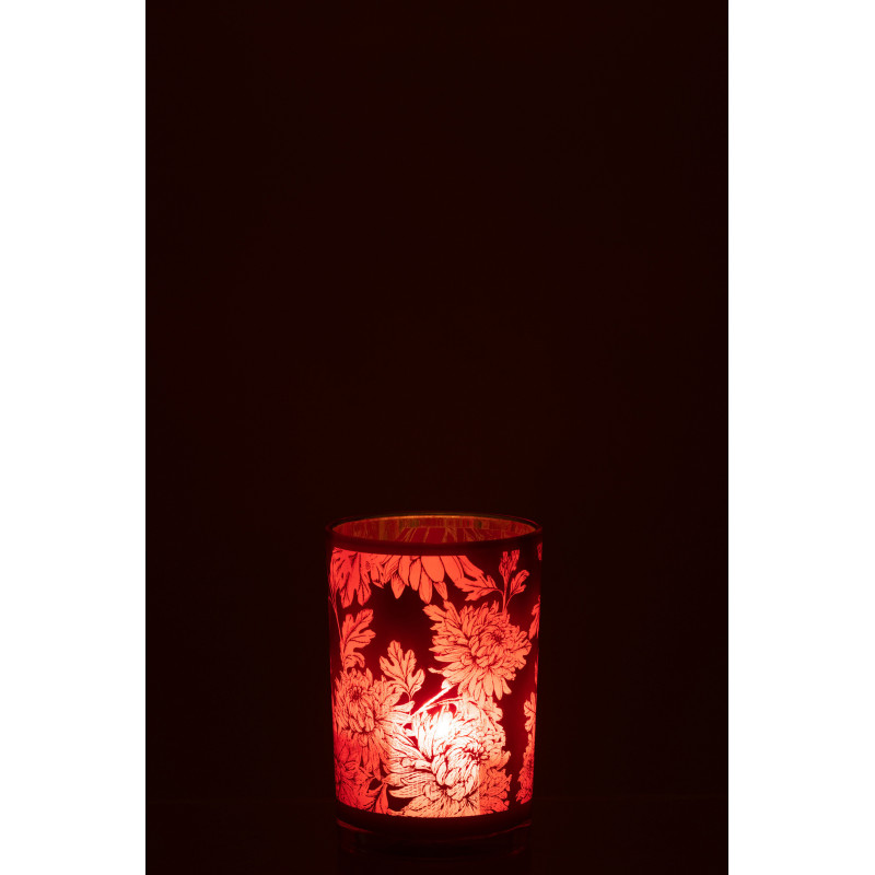 Photophore moderne romantique Diamètre 12 cm en Verre Rouge Motif fleurs Karia - 3