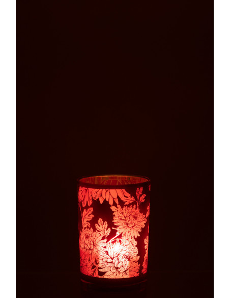 Photophore moderne romantique Diamètre 12 cm en Verre Rouge Motif fleurs Karia - 3