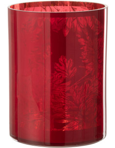 Photophore moderne romantique XL Diamètre 18 cm en Verre Rouge Motif fleurs Karia - 1