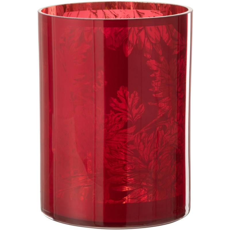 Photophore moderne romantique XL Diamètre 18 cm en Verre Rouge Motif fleurs Karia - 1