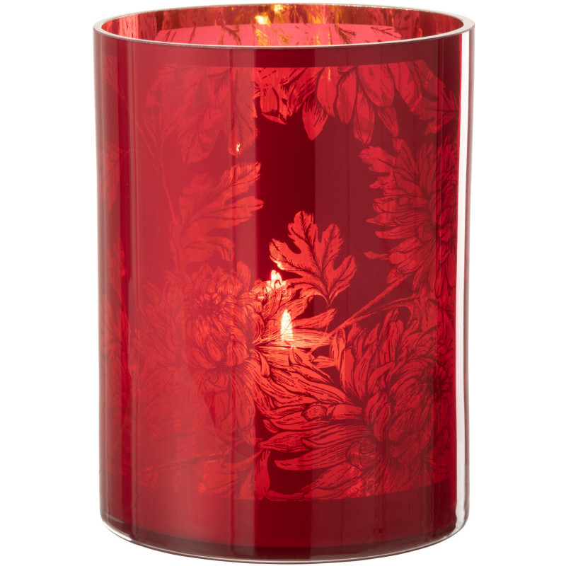 Photophore moderne romantique XL Diamètre 18 cm en Verre Rouge Motif fleurs Karia - 2