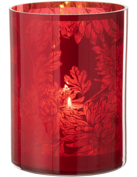 Photophore moderne romantique XL Diamètre 18 cm en Verre Rouge Motif fleurs Karia - 2