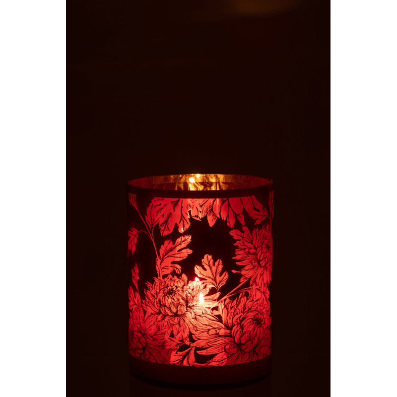 Photophore moderne romantique XL Diamètre 18 cm en Verre Rouge Motif fleurs Karia - 3