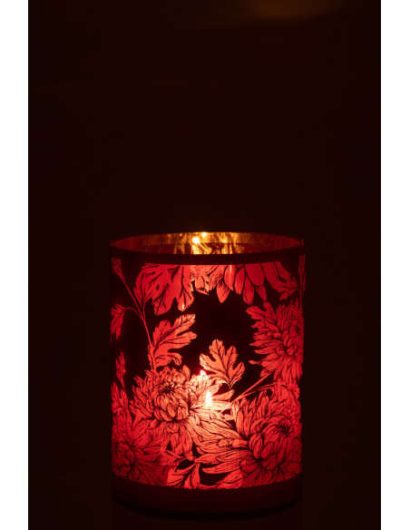 Photophore moderne romantique XL Diamètre 18 cm en Verre Rouge Motif fleurs Karia - 3