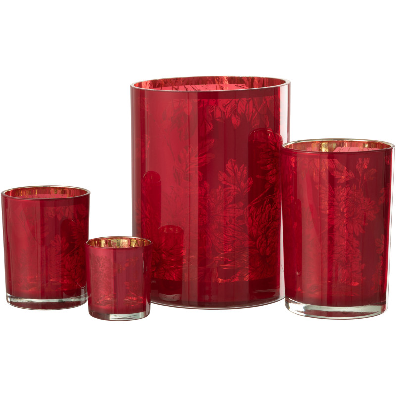 Photophore moderne romantique XL Diamètre 18 cm en Verre Rouge Motif fleurs Karia - 4