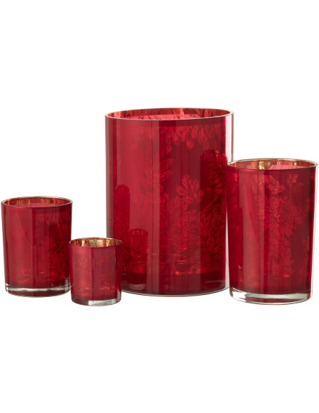 Photophore moderne romantique XL Diamètre 18 cm en Verre Rouge Motif fleurs Karia - 4