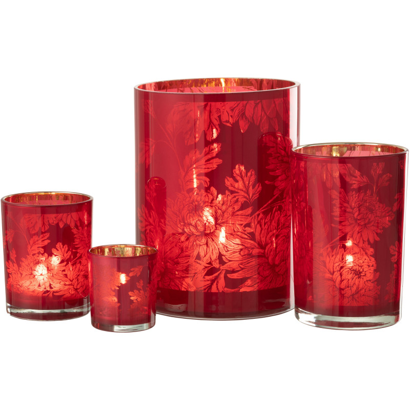 Photophore moderne romantique XL Diamètre 18 cm en Verre Rouge Motif fleurs Karia - 5