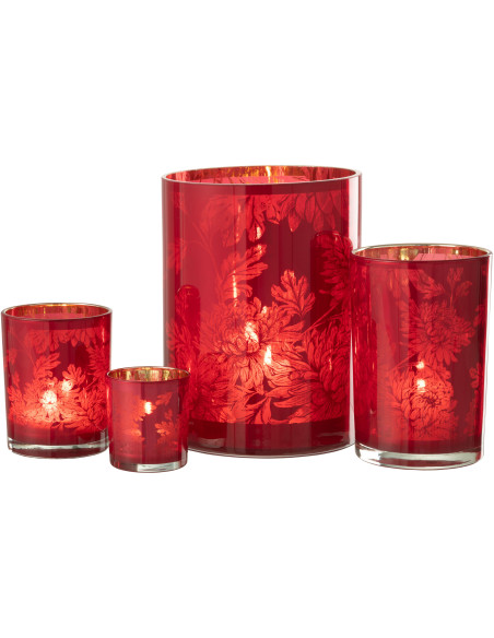 Photophore moderne romantique XL Diamètre 18 cm en Verre Rouge Motif fleurs Karia - 5