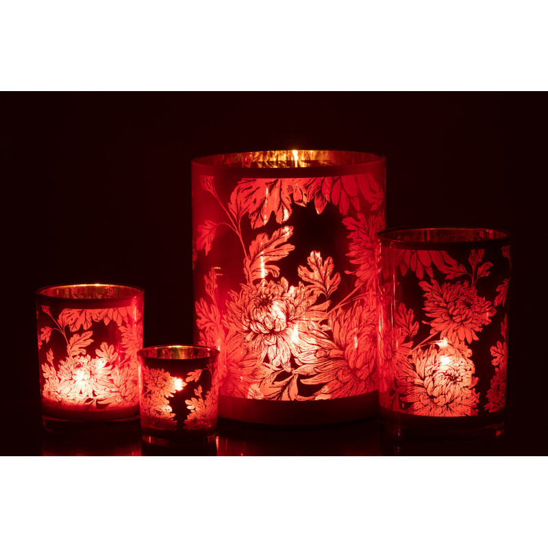 Photophore moderne romantique XL Diamètre 18 cm en Verre Rouge Motif fleurs Karia - 6