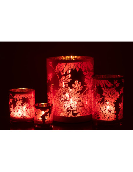Photophore moderne romantique XL Diamètre 18 cm en Verre Rouge Motif fleurs Karia - 6