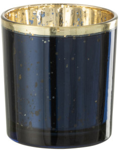 Photophore moderne Diamètre 7 cm en Verre Bleu foncé Doré Korin - 1