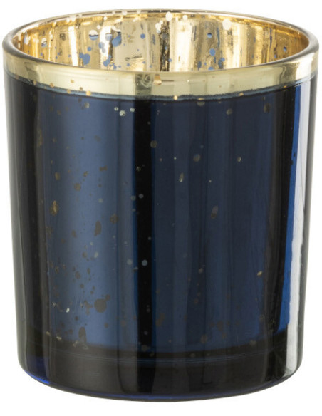 Photophore moderne Diamètre 7 cm en Verre Bleu foncé Doré Korin - 1