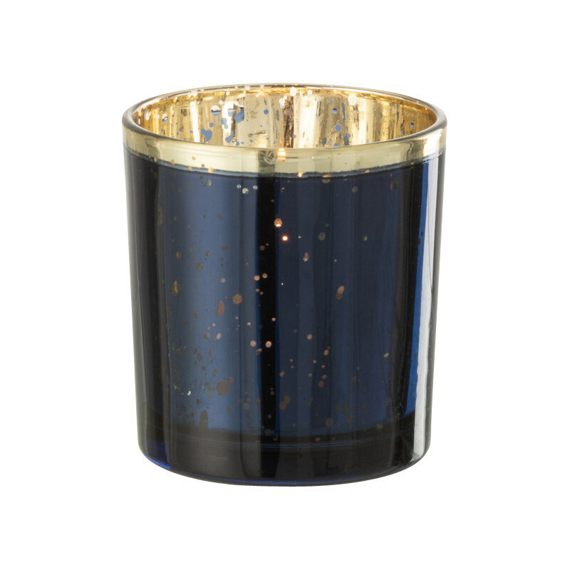 Photophore moderne Diamètre 7 cm en Verre Bleu foncé Doré Korin - 3