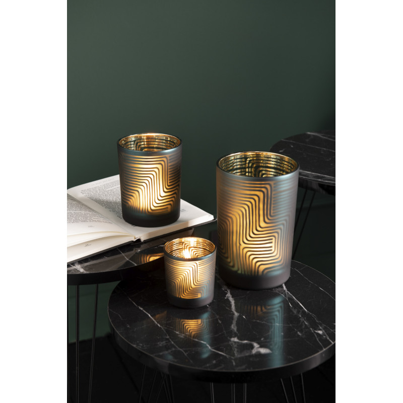 Photophore original Diamètre 10 cm en Verre Vert Motif zigzag Mirok - 2