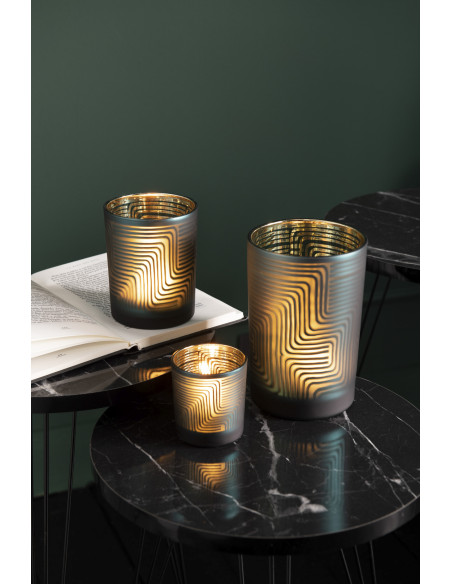 Photophore original Diamètre 12 cm en Verre Vert Motif zigzag Mirok - 2