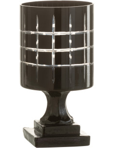 Photophore moderne sur pied Hauteur 18 cm en Verre Noir Motif carreaux Norvo - 1