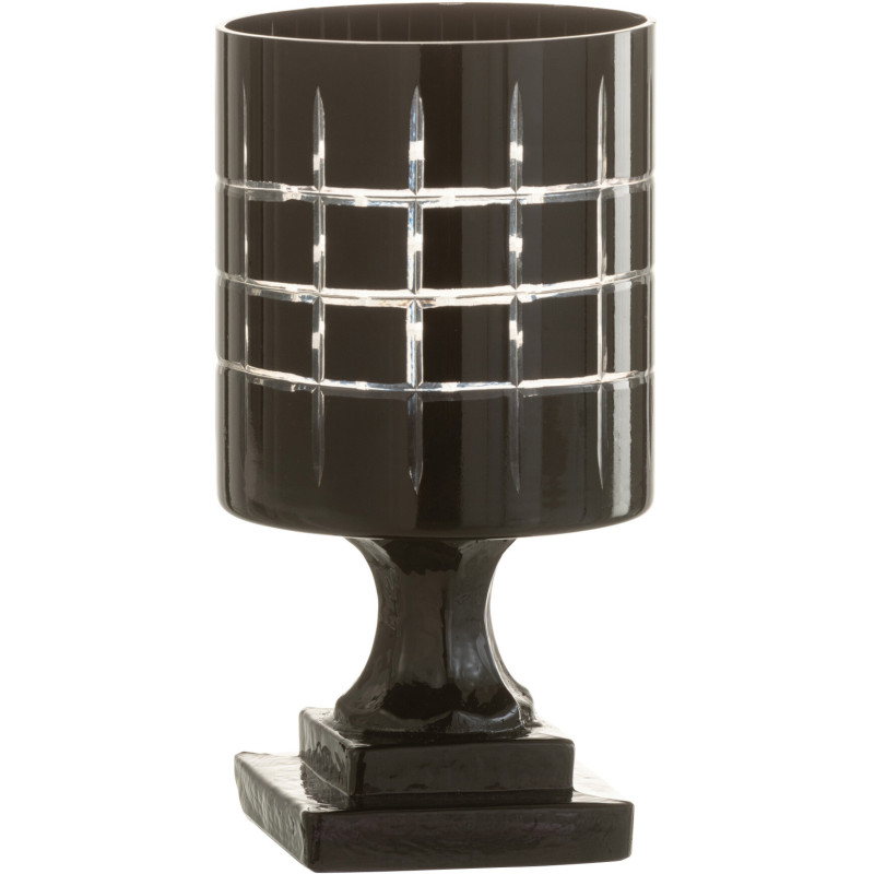 Photophore moderne sur pied Hauteur 18 cm en Verre Noir Motif carreaux Norvo - 1