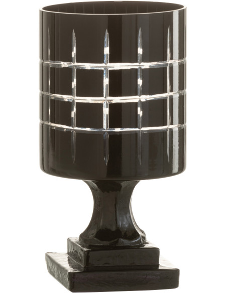 Photophore moderne sur pied Hauteur 18 cm en Verre Noir Motif carreaux Norvo - 1