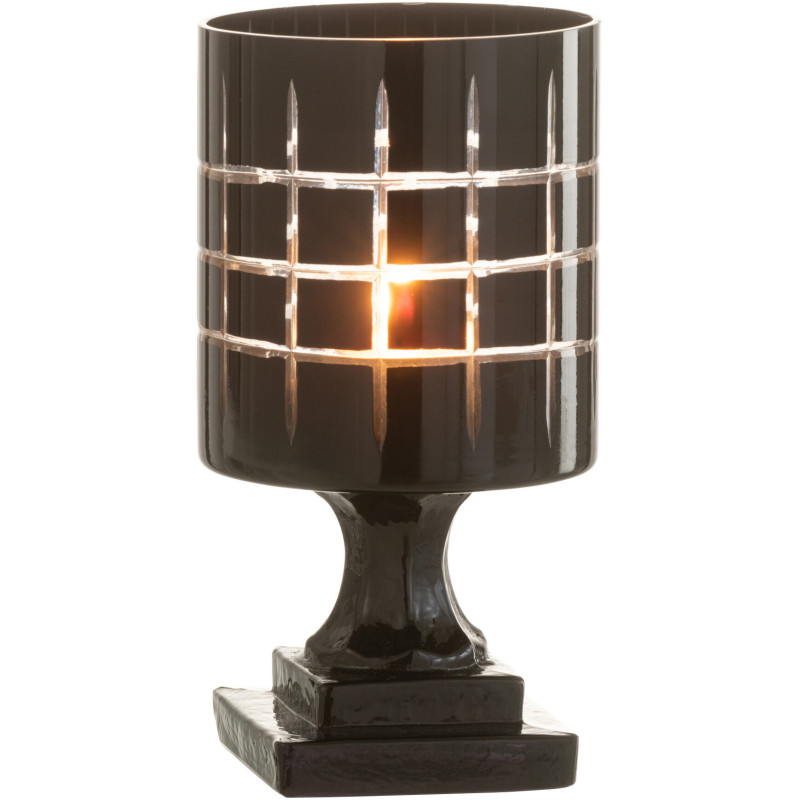 Photophore moderne sur pied Hauteur 18 cm en Verre Noir Motif carreaux Norvo - 3