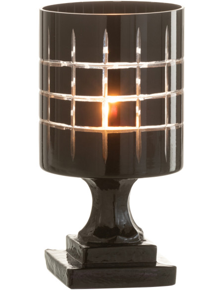 Photophore moderne sur pied Hauteur 18 cm en Verre Noir Motif carreaux Norvo - 3