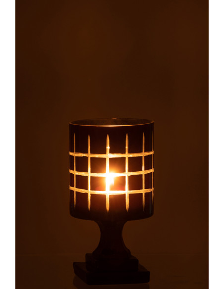 Photophore moderne sur pied Hauteur 18 cm en Verre Noir Motif carreaux Norvo - 4