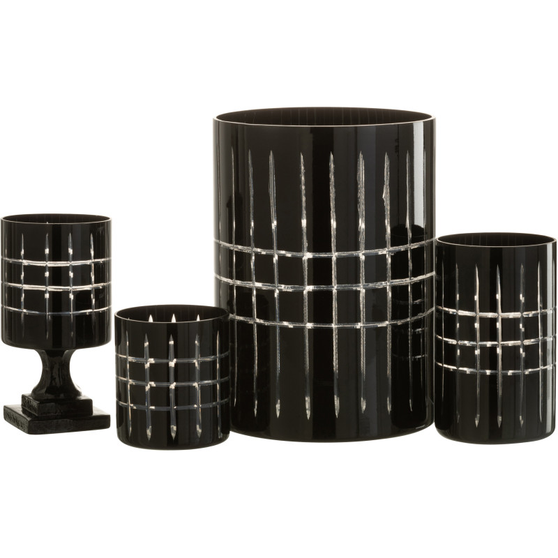 Photophore moderne sur pied Hauteur 18 cm en Verre Noir Motif carreaux Norvo - 5