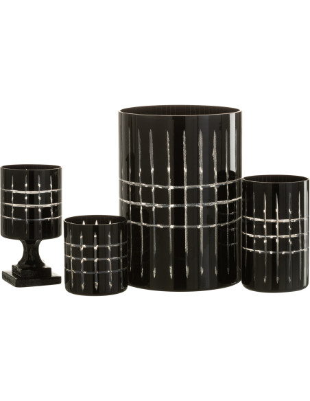 Photophore moderne sur pied Hauteur 18 cm en Verre Noir Motif carreaux Norvo - 5