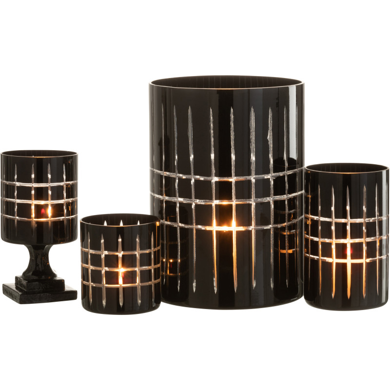 Photophore moderne sur pied Hauteur 18 cm en Verre Noir Motif carreaux Norvo - 6