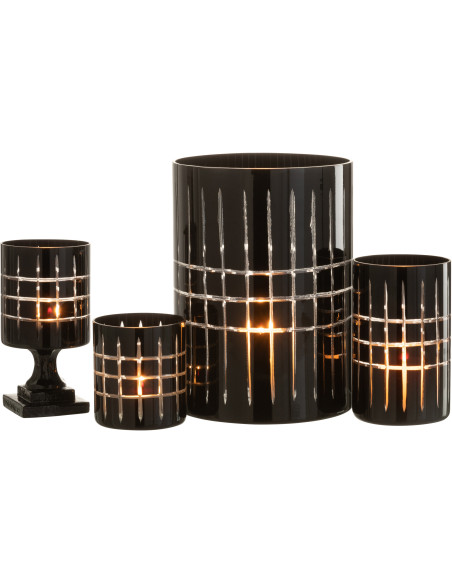 Photophore moderne sur pied Hauteur 18 cm en Verre Noir Motif carreaux Norvo - 6