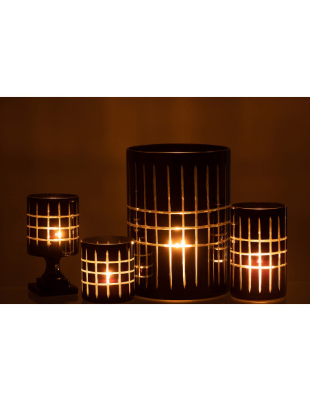 Photophore moderne sur pied Hauteur 18 cm en Verre Noir Motif carreaux Norvo - 7