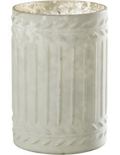 Bougeoir style vintage XL cylindrique Hauteur 18 cm en Verre Blanc Vieilli Ezy - 1