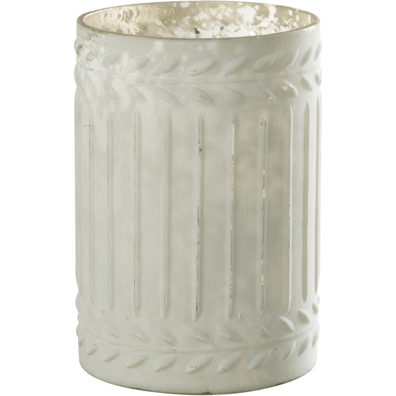 Bougeoir style vintage XL cylindrique Hauteur 18 cm en Verre Blanc Vieilli Ezy - 1