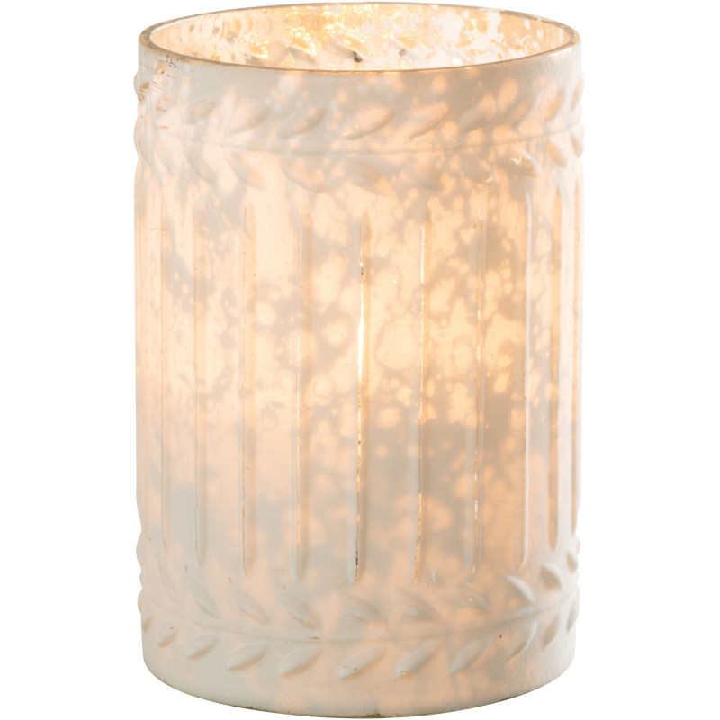 Bougeoir style vintage XL cylindrique Hauteur 18 cm en Verre Blanc Vieilli Ezy - 2