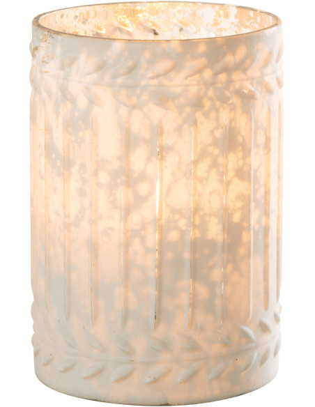 Bougeoir style vintage XL cylindrique Hauteur 18 cm en Verre Blanc Vieilli Ezy - 2