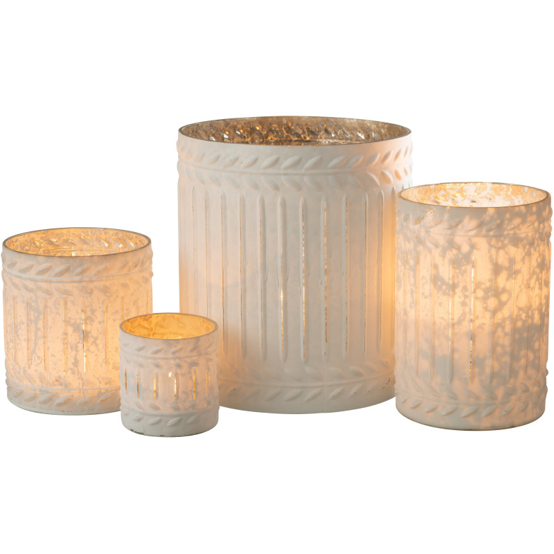 Bougeoir style vintage XL Diamètre 20 cm en Verre Blanc Vieilli Ezy - 5