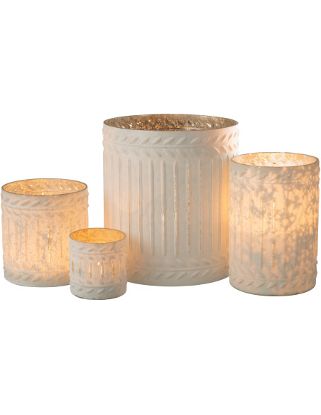 Bougeoir style vintage XL Diamètre 20 cm en Verre Blanc Vieilli Ezy - 5