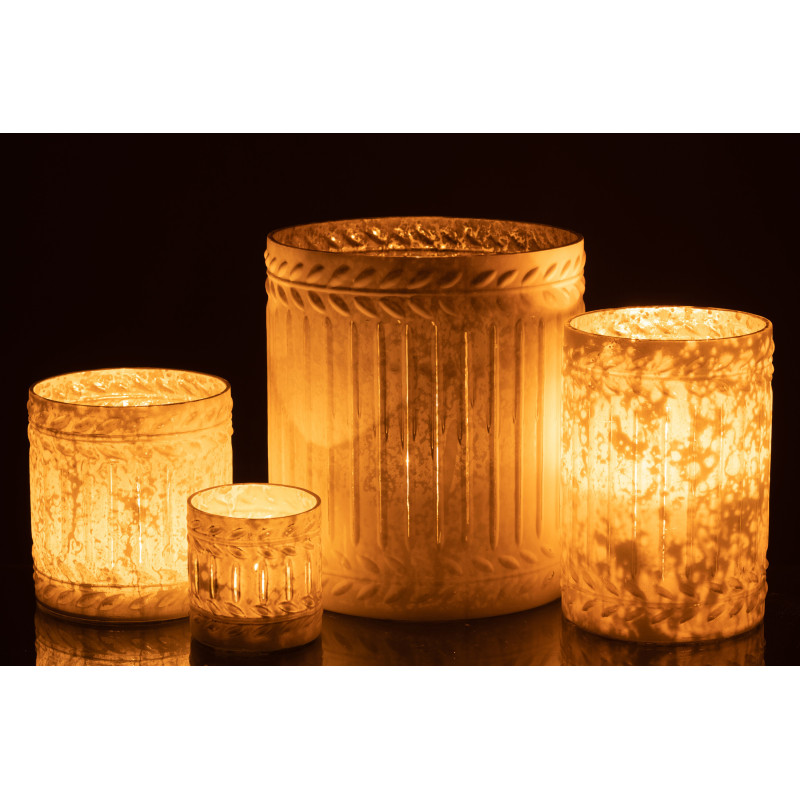 Bougeoir style vintage XL Diamètre 20 cm en Verre Blanc Vieilli Ezy - 6